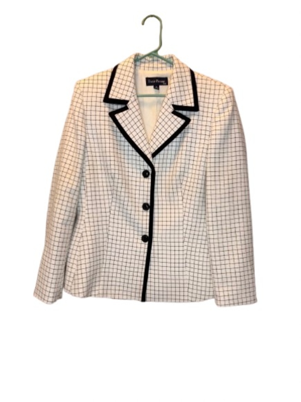 Evan Picone Black & White Windowpane Blazer with Black Piping - Used - Size 16